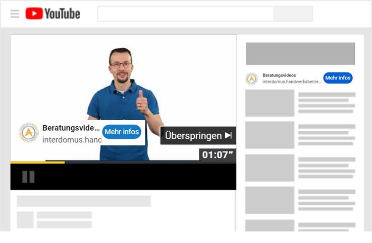 Werbeanzeige auf Youtube Ausschnitt einer Youtube-Werbeanzeige.