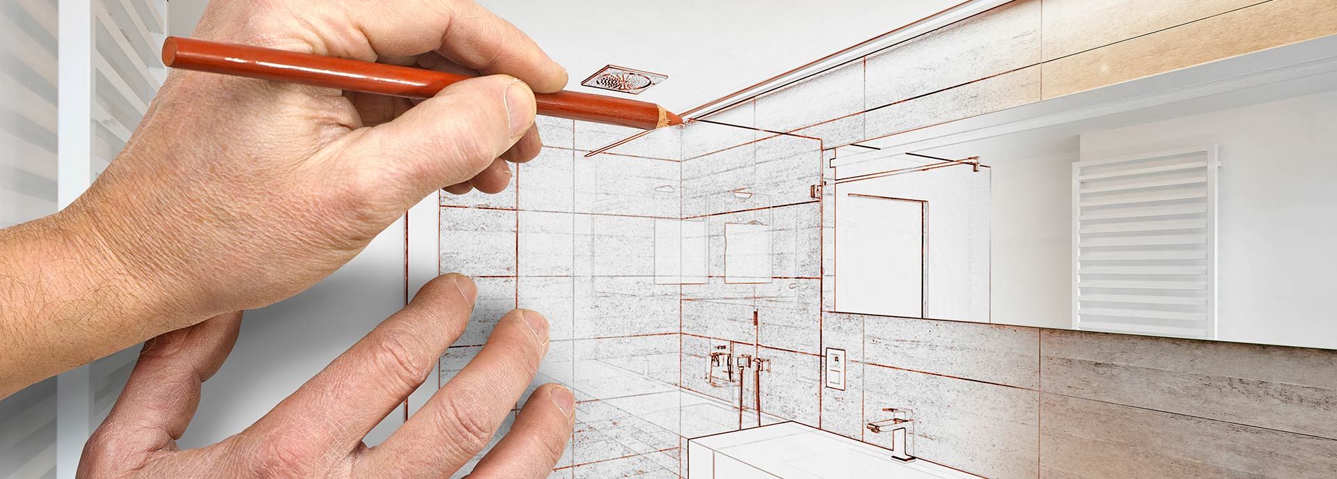 Vom Konzept zum neuen Badezimmer Designzeichnung eines Modernen Badezimmers